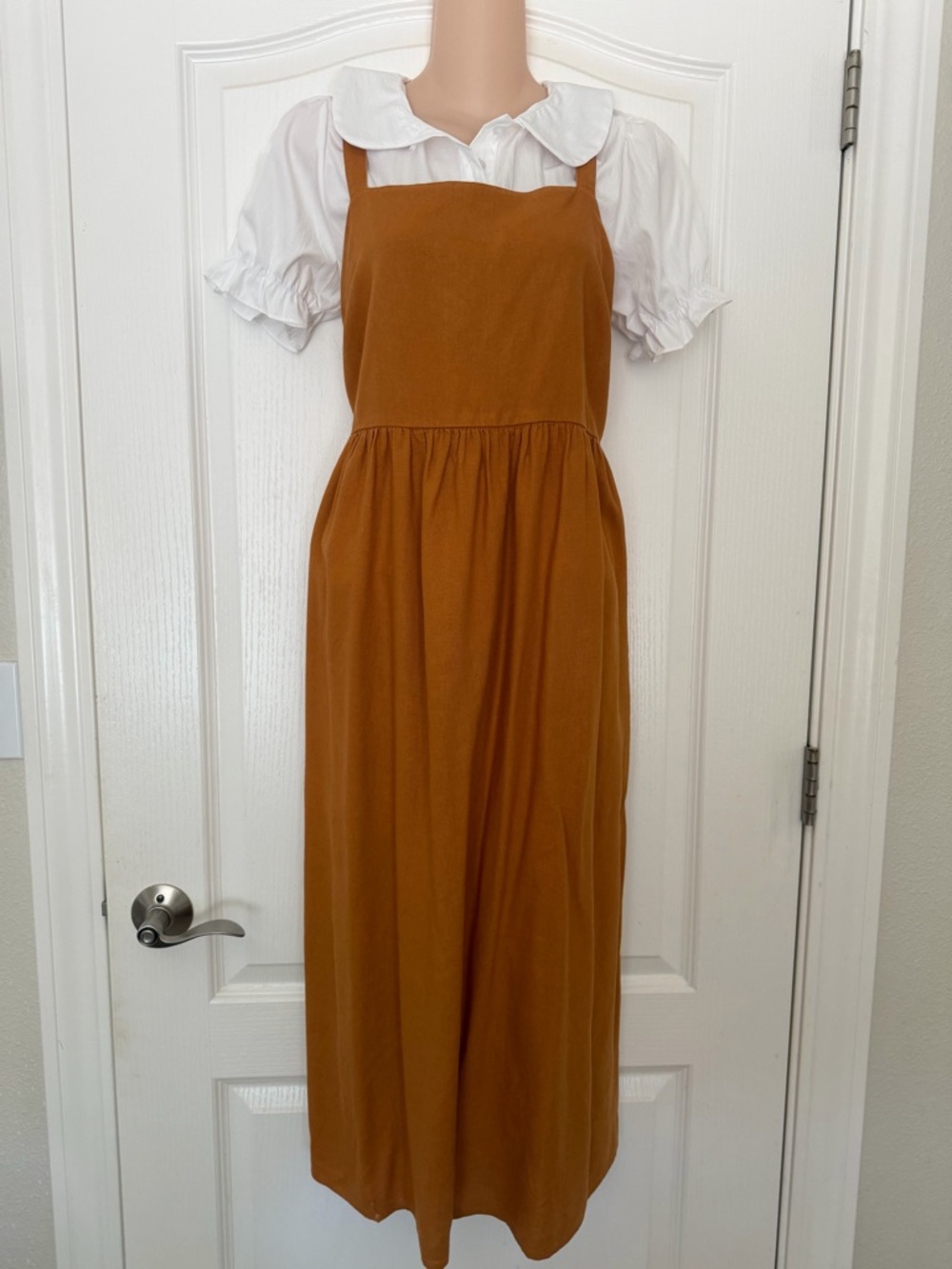 Sonoma Butternut Sienna Burnt Orange Linen Blend Pinafore Dress, Size S - Picture 2 of 15